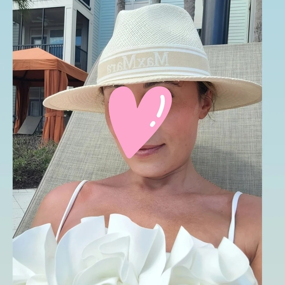 $345 Authentic MaxMara Urago Logo Ribbon Straw Hat in Cream - Picture 2 of 10